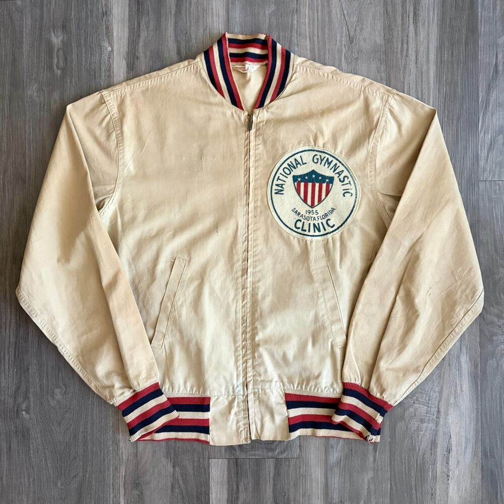 Vintage 1950s Champion Cotton Bomber Jacket National Gymnastics Clinic 1955 RARE